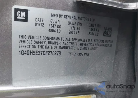 2012 Buick Lacrosse Premium 3 Group z USA, uszkodzony, nr VIN 1G4GH5E37CF270279